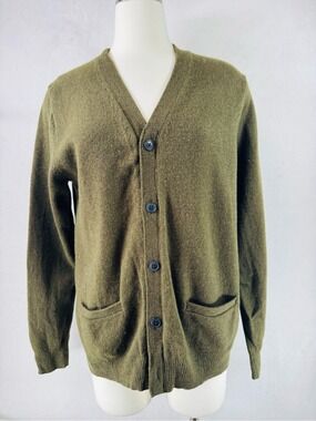 Uniqlo Olive Green V-Neck Button Wool Cardigan Medium